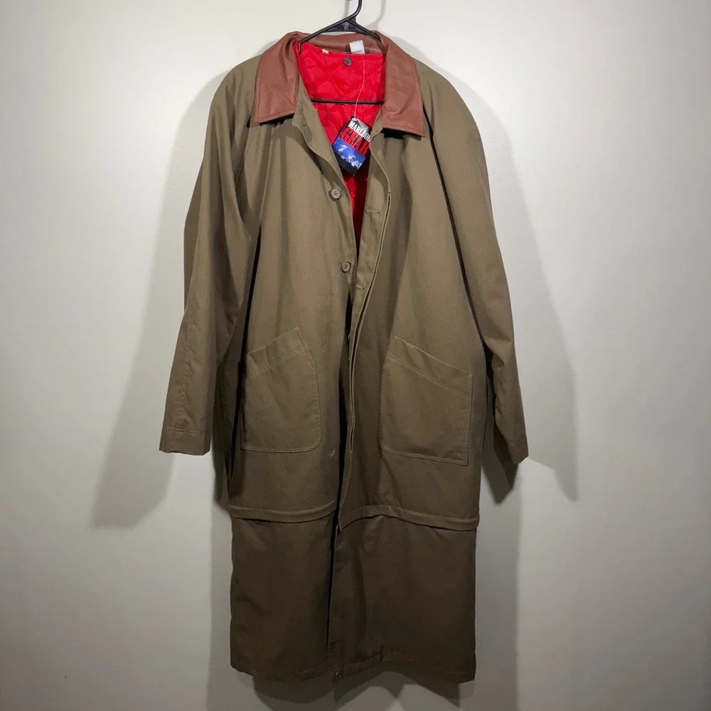 NWT Marlboro Gear XL Mens Barn Trench Coat‎ Lined Detachable Bottom Leather